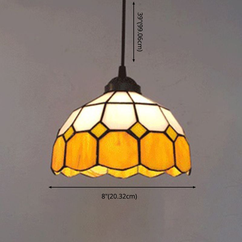 Bowl Pendant Lighting Fixture Tiffany Style Stained Glass Suspension Pendant Light