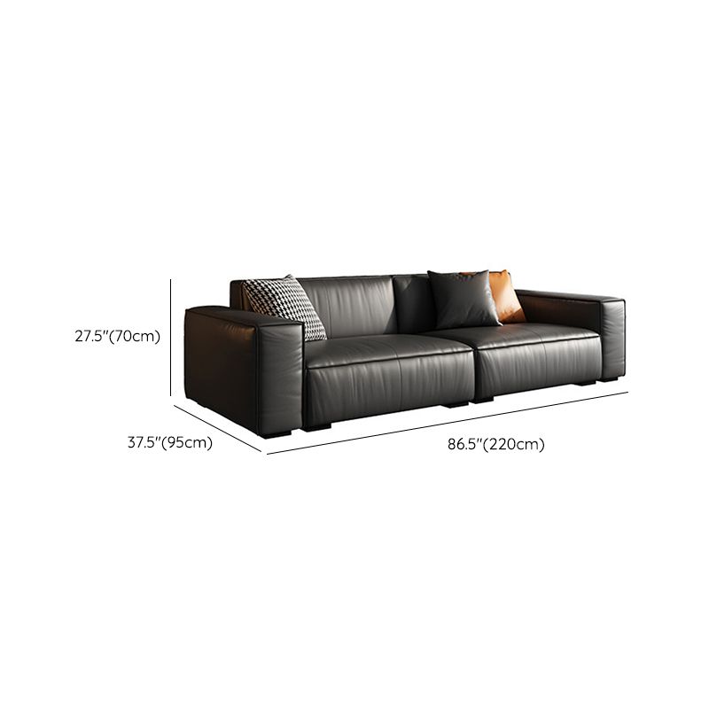 Modern Square Arm Sectional, Genuine Leather Sectional Couch in Black