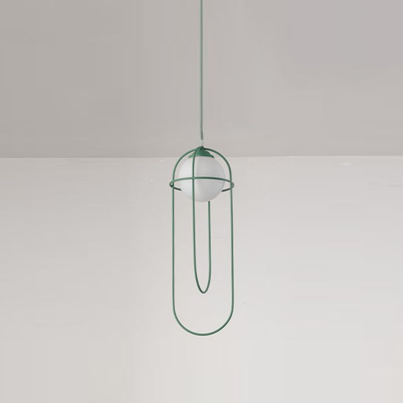 Glass Ball Pendant Light Macaron Style 1-Light Hanging Light with Cage