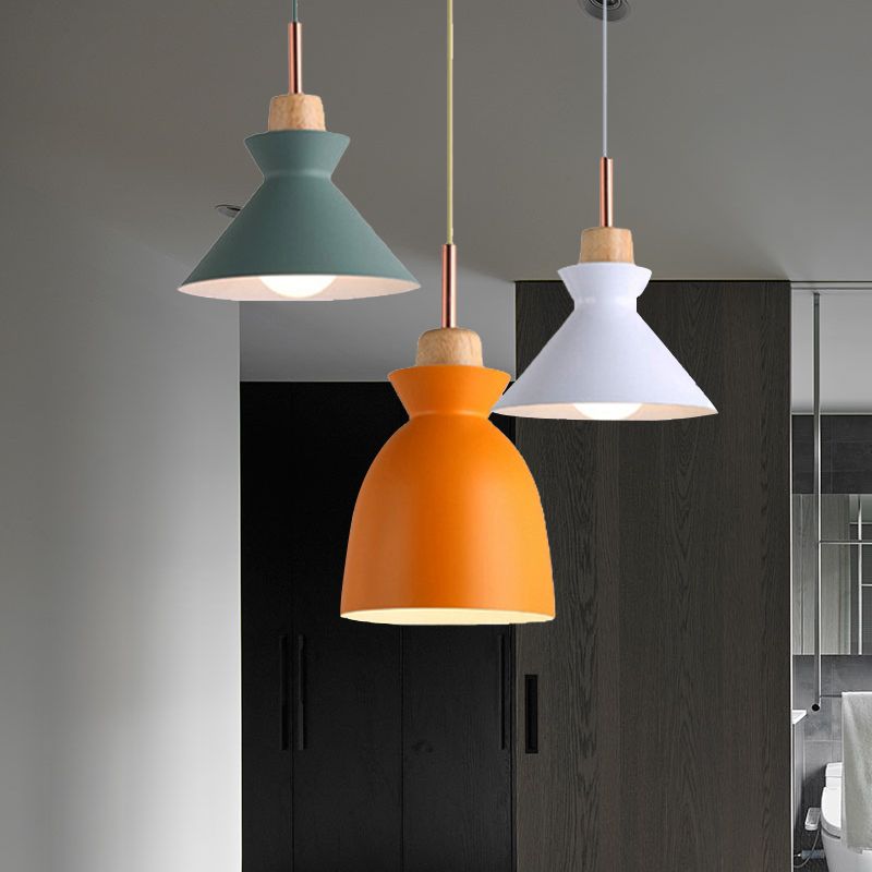 Multi-Color Cone and Dome Hanging Lighting Modern 3 Lights Metal Pendant Ceiling Light with Linear/Round Canopy