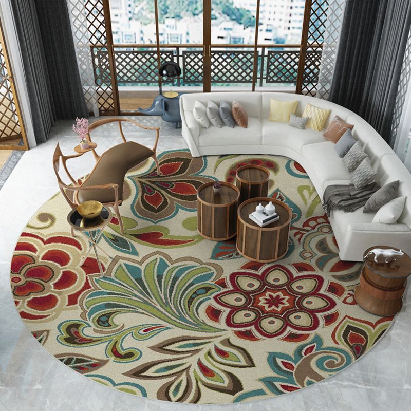 Adults Area Carpet Round Retro Stain Resistant Rug Tribal Pattern Polyster Indoor Rug