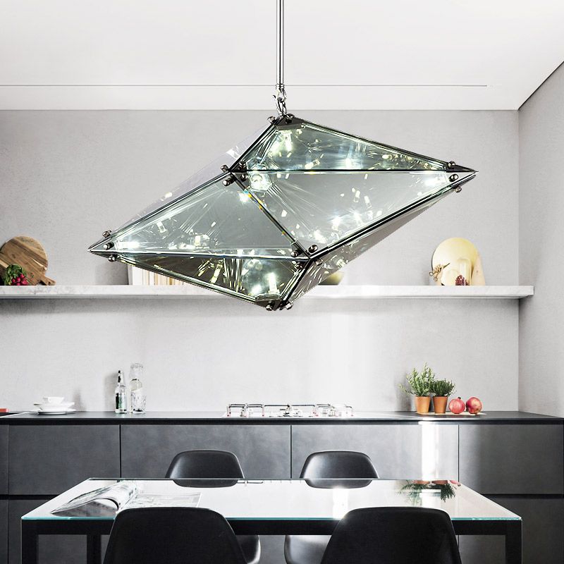 Gemstone Smoky Grey Glass Down Lighting Post-Modern Single-Bulb Black Hanging Ceiling Light