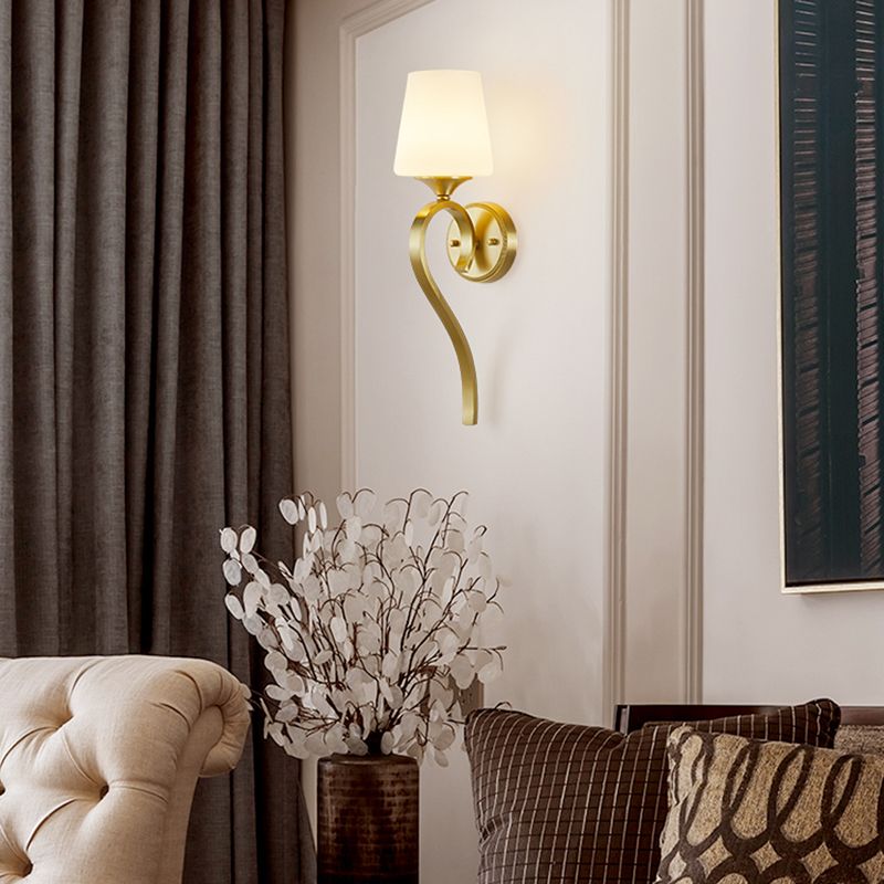 1-Light Wall Lamp Copper Wall Mount Lamp with Glass Shade for Living Room