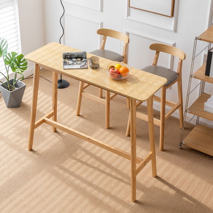 Modern Style Bistro Bar Table Rectangle Solid Wood Bar Table with Footrest