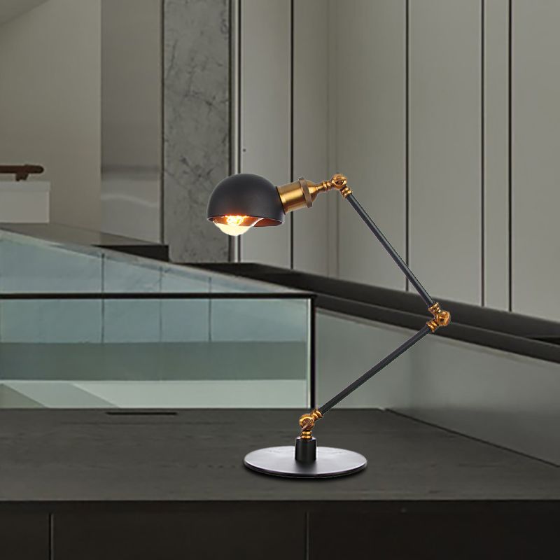Black/Brass Domed Table Lighting Industrial Style 4"/8.5" Wide 1 Bulb Metallic Table Lamp with Adjustable Arm for Office