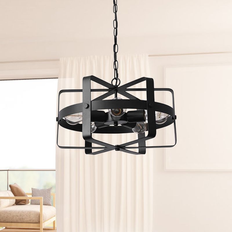 Lámpara de lámpara retro enjaulada enjaulando 5 luces 5 luces luz colgante de hierro en negro para comedor