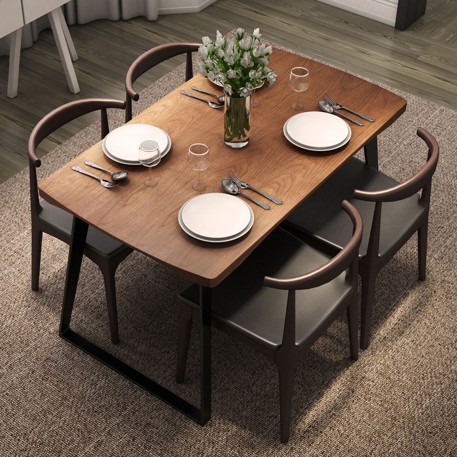 Contemporary Solid Wood Rectangle Shape Dining Set Kitchen Standard Dining Set with Double Pedestal