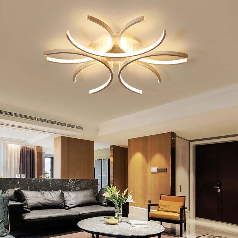 Acrylic White LED Ceiling Light in Modern Concise Style Lacquered Aluminium Linear Semi Flush Mount