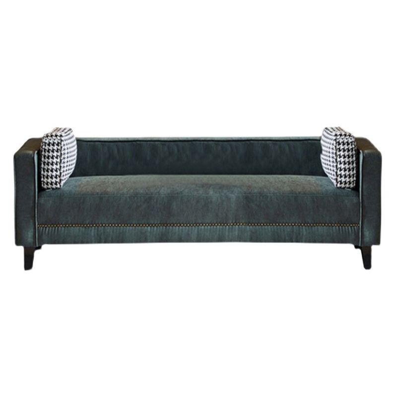Contemporary Dark Green Sofa Tuxedo Arm Faux Leather Living Room Sofa
