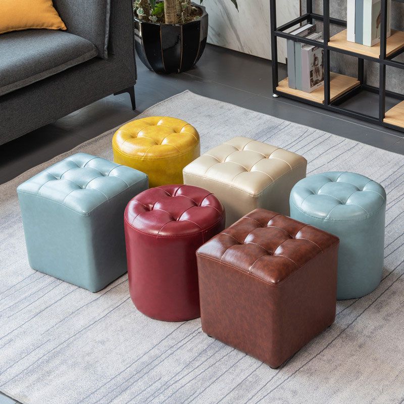 Tufted Ottoman Tear Resistant Faux Leather Contemporary Footstool Ottoman