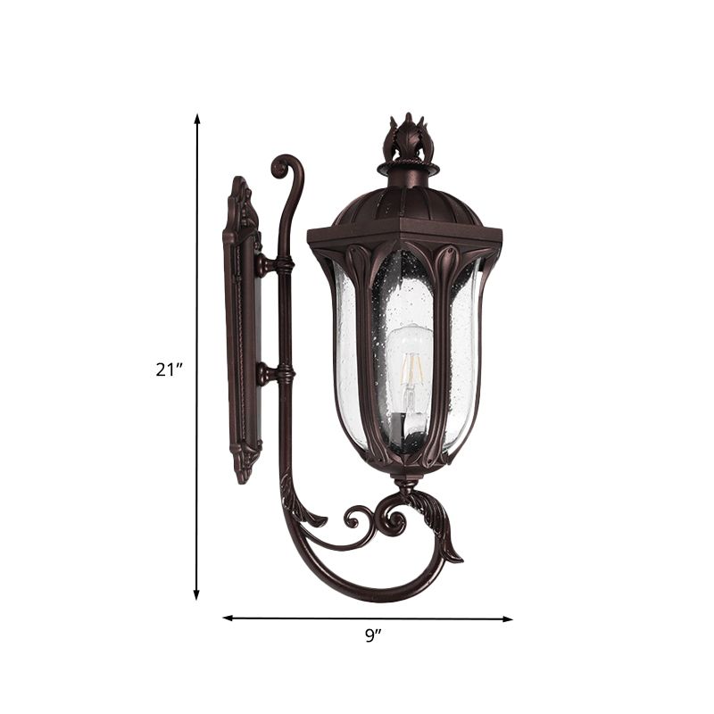 Swooping Arm Seedy Glass Sconce Lodge 1-Head Courtyard Wall Light Fixture in Dark Coffee