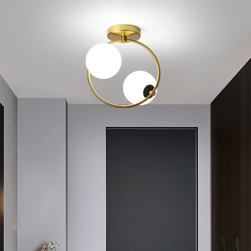 Moderno - Style Semiflush Mount Lighting White Circle Massimale Montato Fixture con vetro Shade