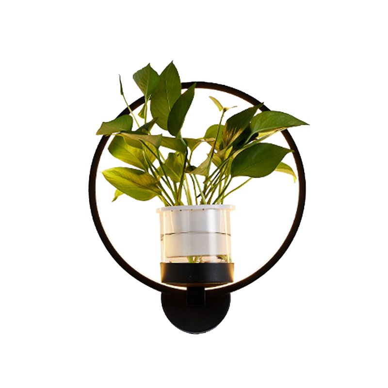 Round/Oval Bedroom Wall Lighting Industrial Metal 1 Bulb Black/White LED Wall Lamp Sconce in Warm/White/3 Color Light