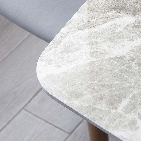 Glossy Gray Stone Top Dinette Table with Wooden Frame Mid-Century Dining Table for Home