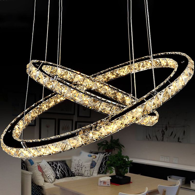 Modern Circle LED Chandelier Light Fixtures Crystal Block Hanging Pendant Lights for Bedroom