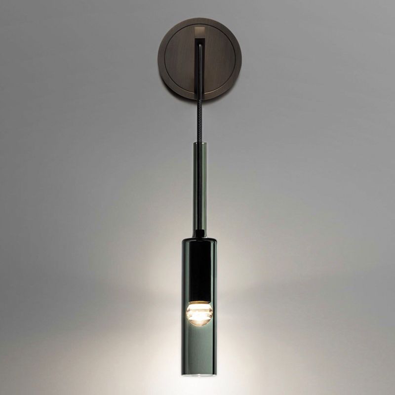 Metal Modern Wall Sconce Cylinder Shape Wall Light with Crystal Shade for Bedroom