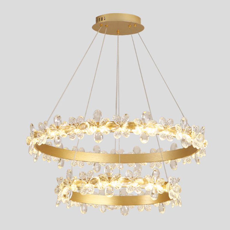 Modern Circle Hanging Pendant Lights Crystal Chandelier Lamp
