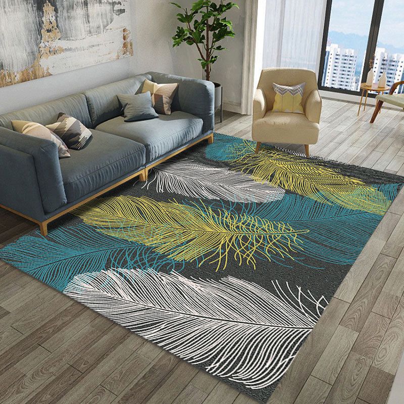 Trendy Feather Pattern Rug Modern Simple Carpet Polyester Non-Slip Backing Rug for Living Room