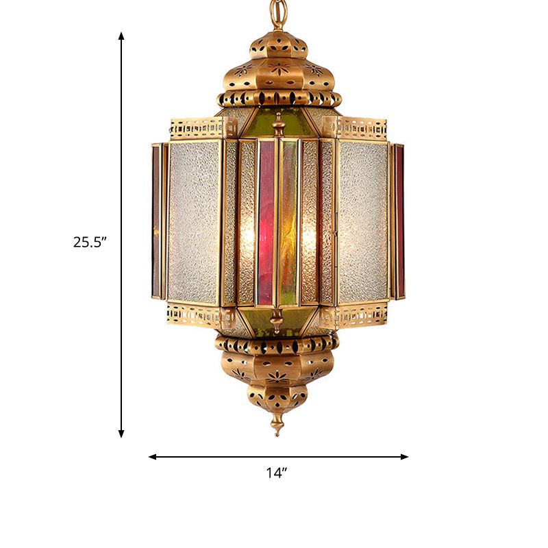 Lampadino a 4 luci lampadario classico veranda lampada appesa con tonalità in vetro glassata lanterna in ottone