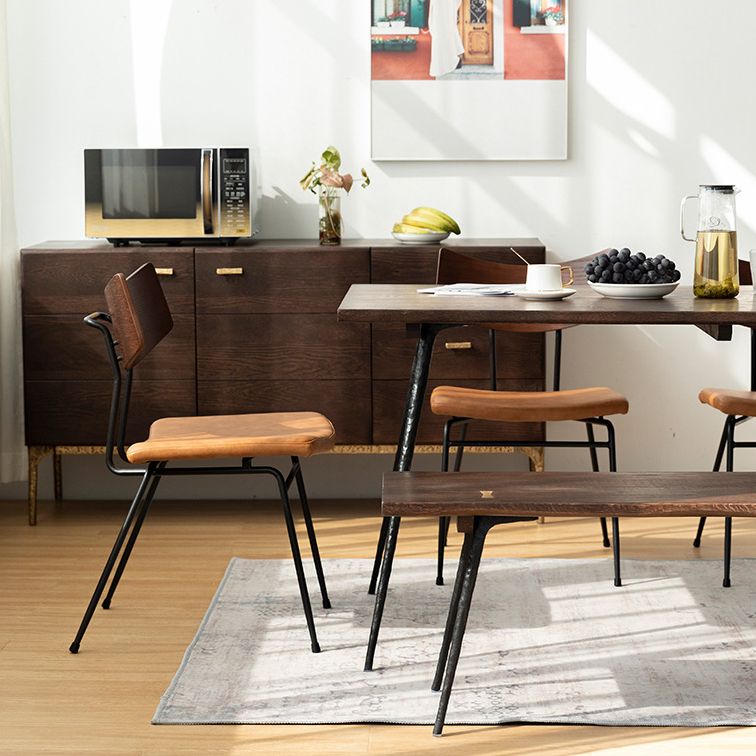 Industrial Style Wood Top Dining Set with 4 Black Metallic Legs for Dining Furniture