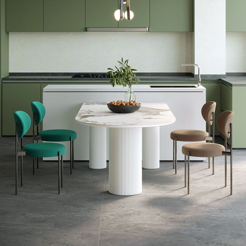 White Tripod Base Dining Table Stone Top Modern Dining Room Kitchen Table