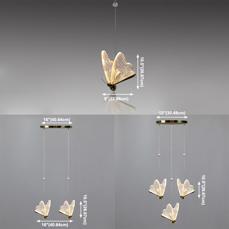 Mariposa múltiples luces suspendidas lámpara de lámpara de estilo moderno luz acrílica clústica luz de colgante