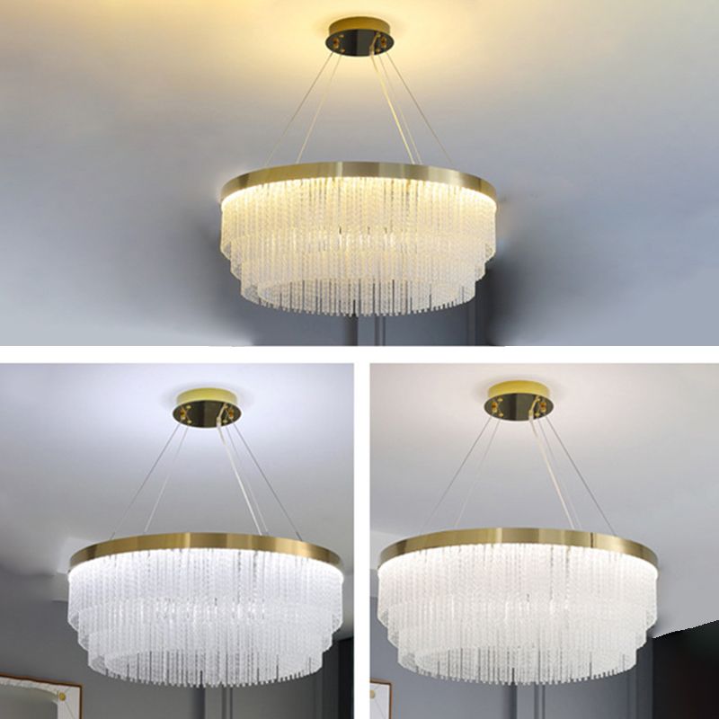 Prismatic Crystal Glass Tiered Chandelier Minimalist Gold LED Pendant Lighting Fixture