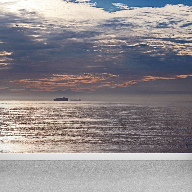 Indian Ocean Mural Nature Scenery Wall Covering in Light Color for Bathroom