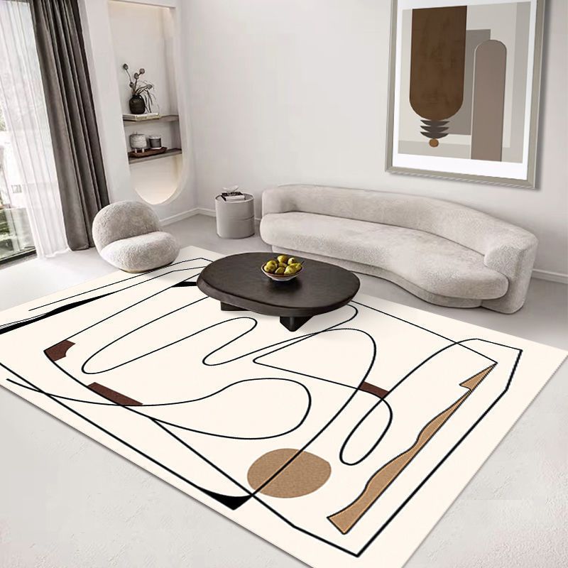 Beige Modern Carpet Polyester Color Block Carpet Washable Area Carpet for Living Room