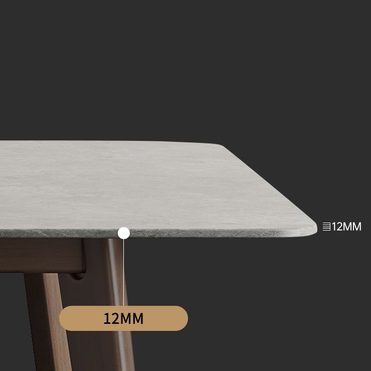 Mid-Century Modern Rectangle Dining Table Sintered Stone Table with 4 Solid Wood Legs