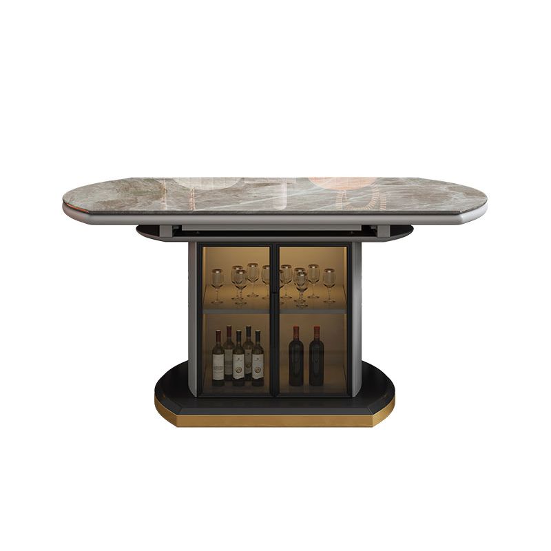 Modern Extendable Dining Table Round Stone Tabletop with Storage