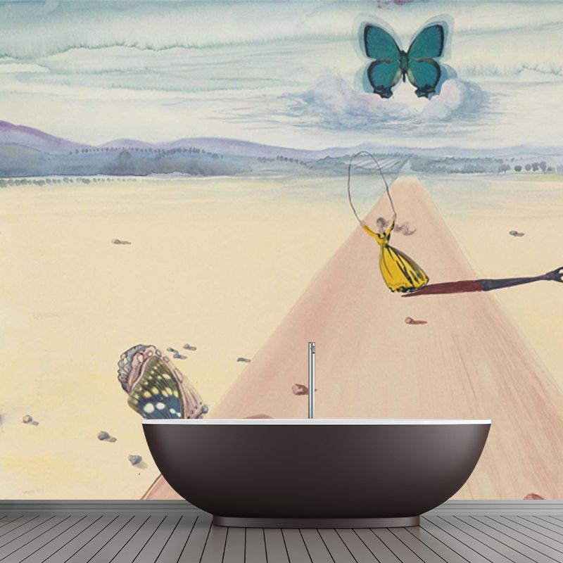 Beige Road with Butterflies Mural Stain-Resistant Wall Decor for Ceiling, Made to Measure