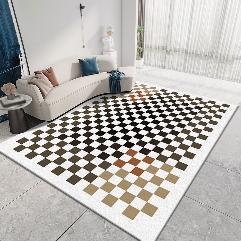 Black Modern Rug Polyester Check Pattern Rug Washable Indoor Rug for Living Room