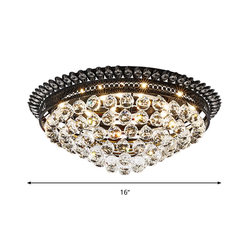 Dome Flush Mount Lamp Modern Crystal Ball Black LED Ceiling Lighting for Bedroom