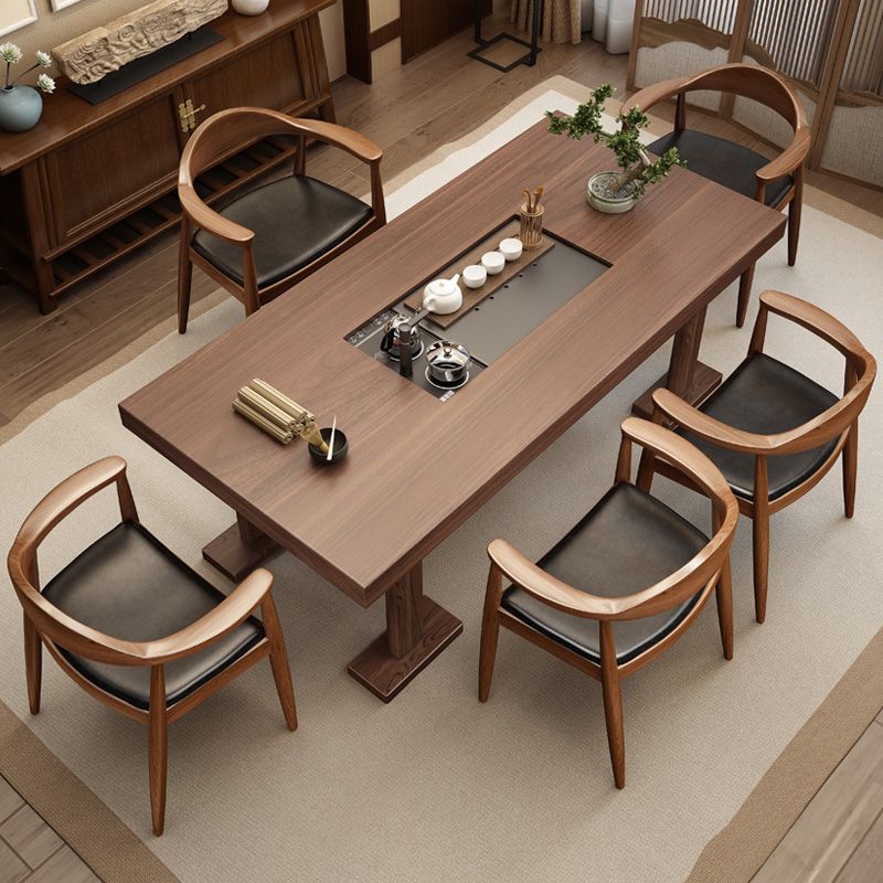 Traditional Style Ash Wood Chairs Kitchen Dining Open Back Arm Chairs Set