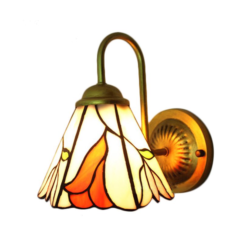 Stained Glass Pink Wall Mounted Light Lily 1 Head Tiffany Sconce Light for Living Room