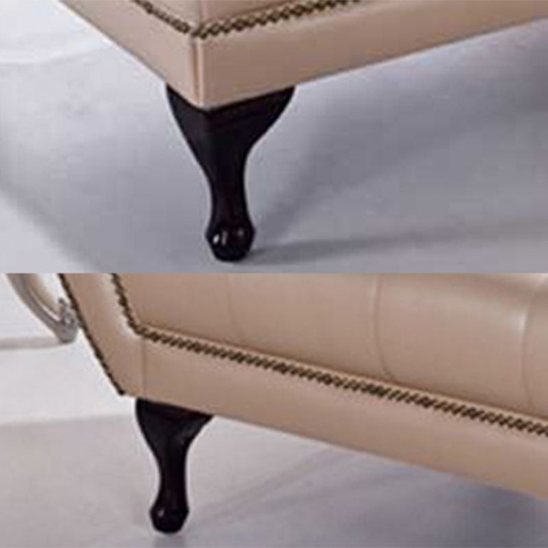 Traditional Tufted Chaise Lounge Leather Chaise with Rolled Arms for Living Room