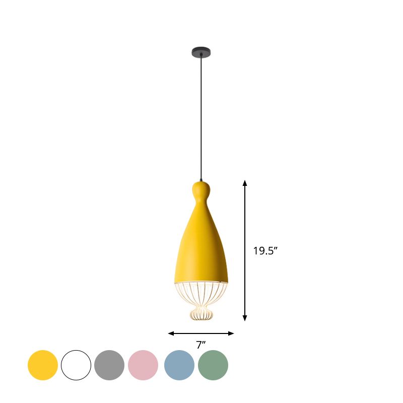 Luce a sospensione in alluminio a palloncino invertito Macaron 1 testa di sospensione grigia/rosa/blu con gabbia