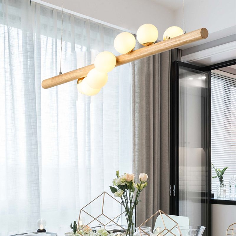 Contemporary Wood Kitchen Island Lighting Globe Shaded Ceiling Light for Room