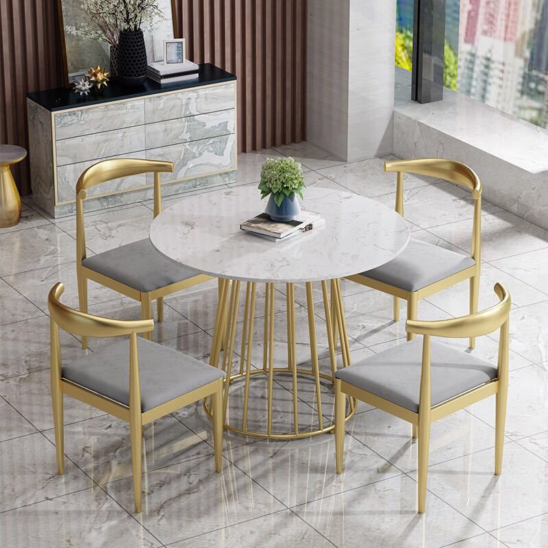 Modern 1/5 Pieces Dining Set Round Stone Dining Table for Milk  Tea Shop