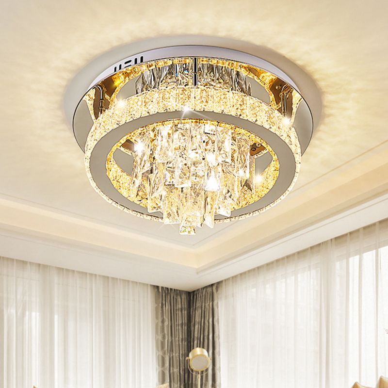 LED Ring Flushmount Modernism Chrome Faceted Crystal Close to Ceiling Light for Living Room