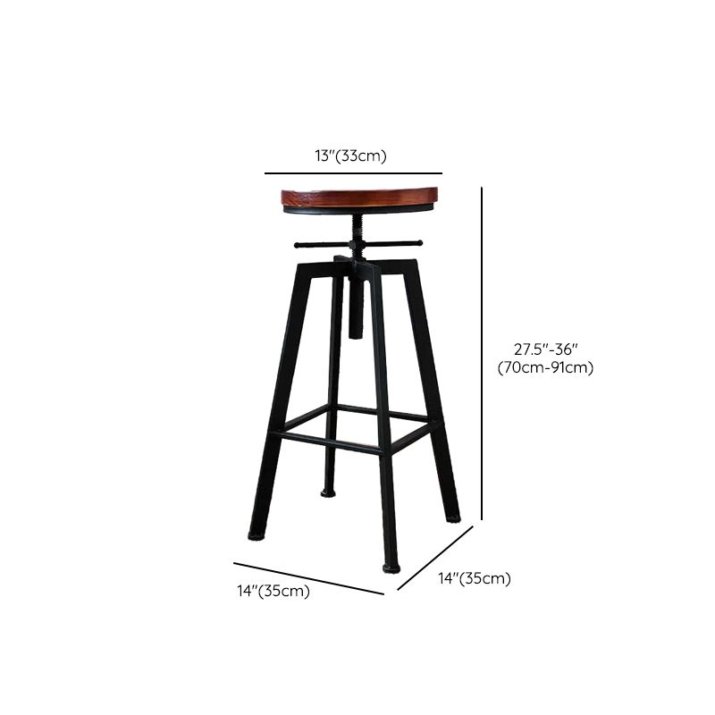 Industrial Adjustable Height Bar Stool Iron Frame Stool in Black