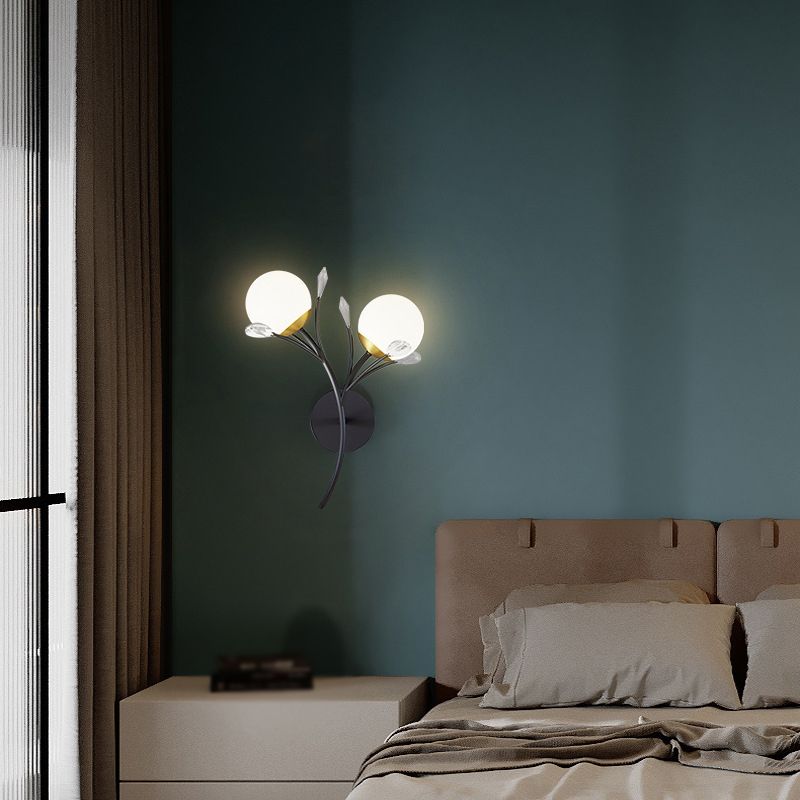 Contemporary Black Lighting Globe Glass Shaded Wall Light for Home