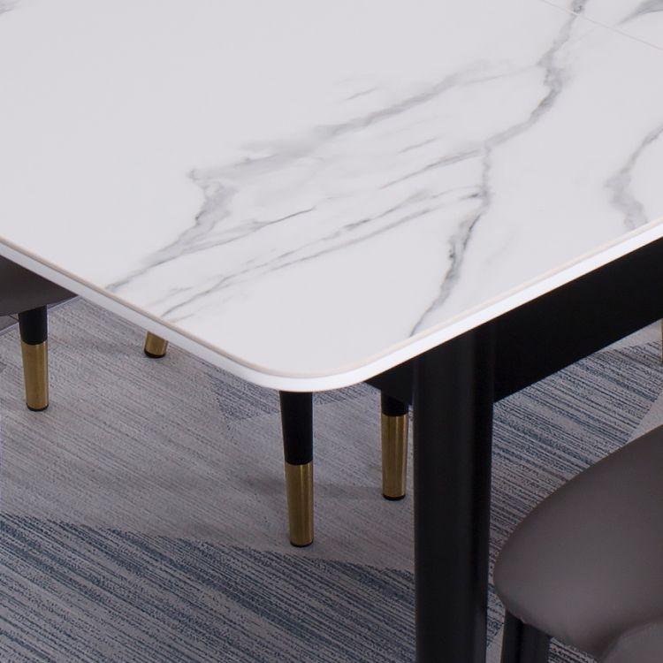 Contemporary Rectangle Dining Room Table White Sintered Stone Table with 4 Legs