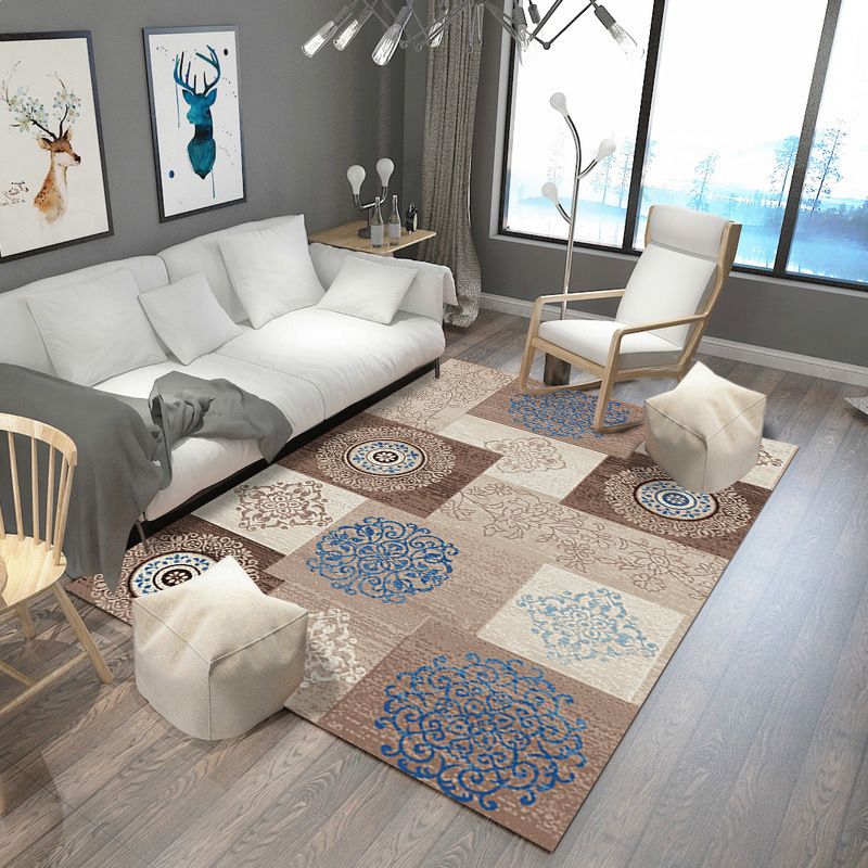 Oriental Blossom Area Rug Multi Colored Polyester Carpet Stain Resistant Non-Slip Machine Washable Rug for Living Room