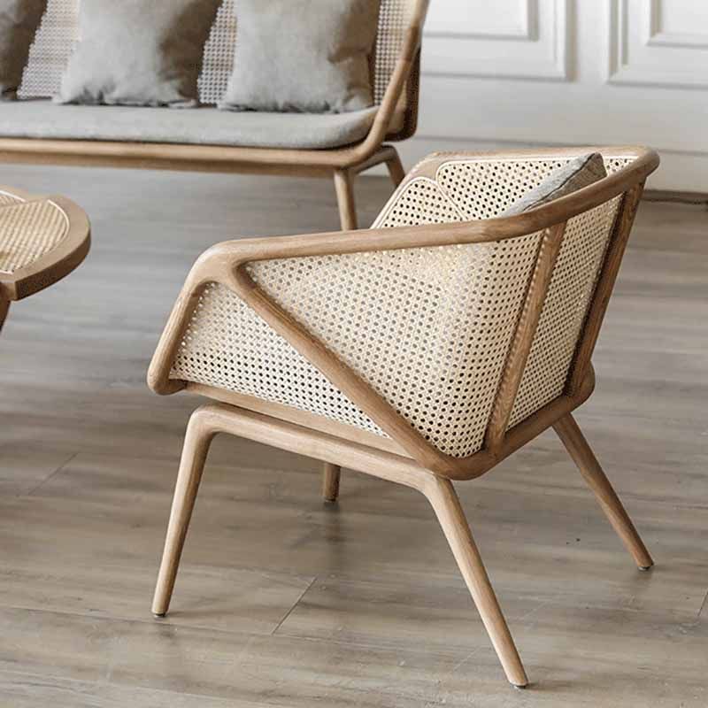 Rattan Linen Sofa 25.59" High Sloped Arm Sofa with Loose Back for Living Room