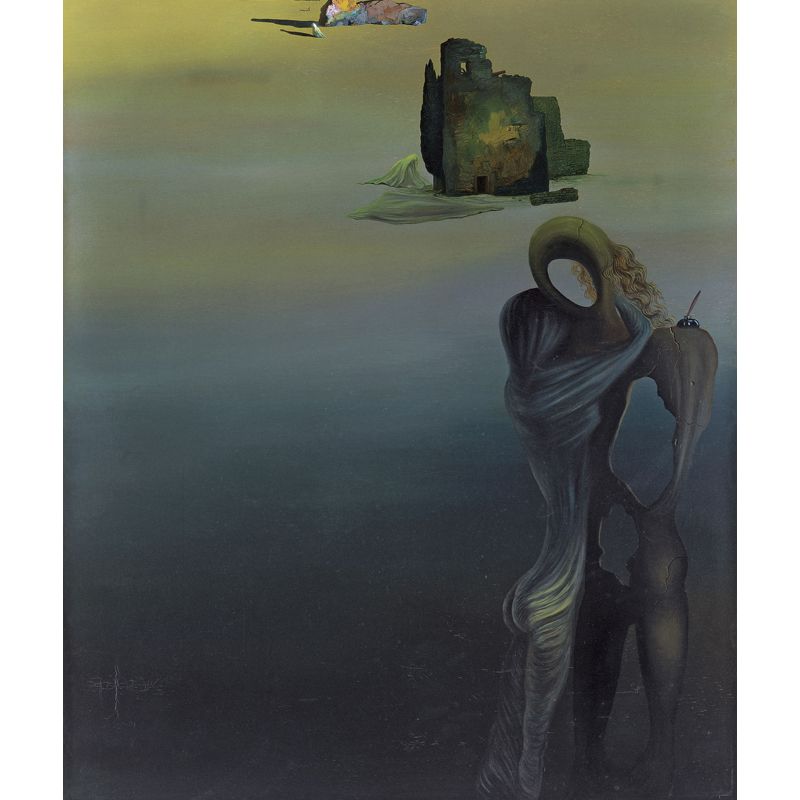 Blue Surrealist Wall Mural Full-Size Gradiva Finds the Anthropomorphic Ruins Wall Art