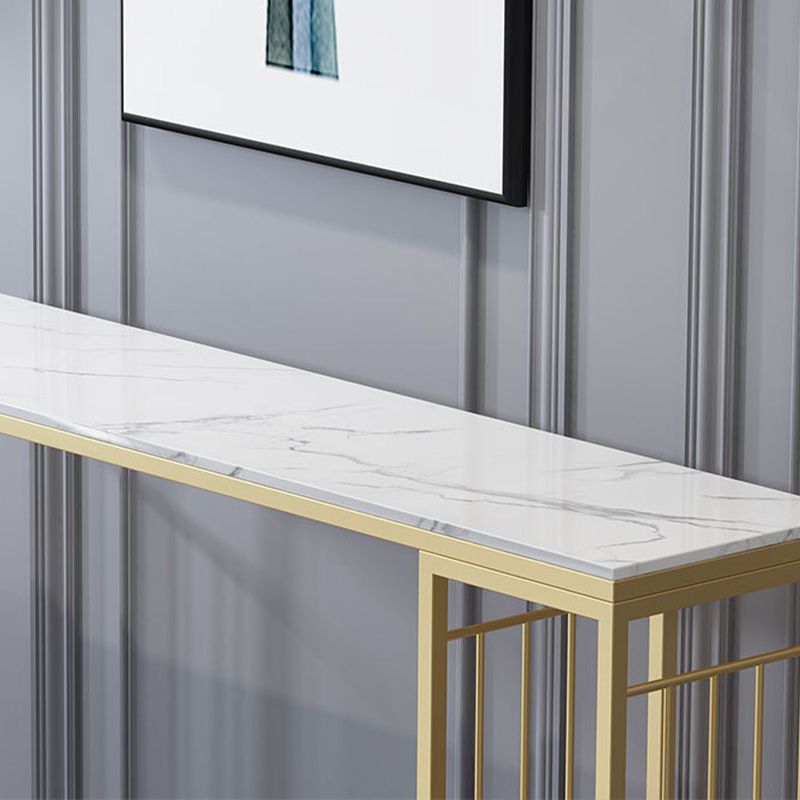 Modern Bar-height Table Stone Bar Table with Gold Base and Storage