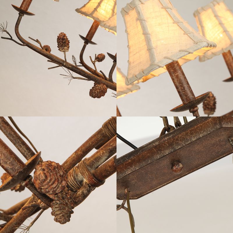 Empire Shade Chandelier Lamp Country Style 8 Lights Metal and Fabric Pendant Light in Rust