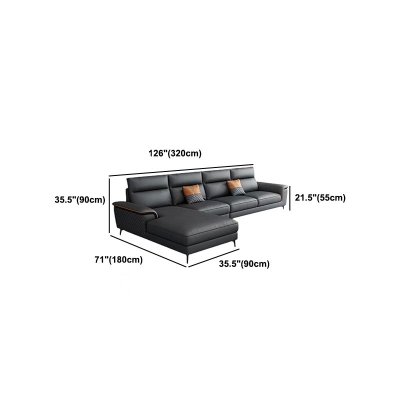 Modern Pillowed Back Faux Leather Sectionals,4-Cushion Sectional sofa, , Dark Grey